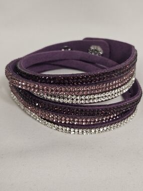 Purple Crystal Wrap Bracelet with Clear and Pink Rhinestones